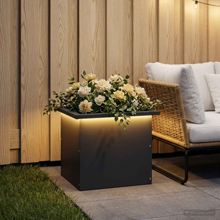 Jardinieră de grădină cu LED Antracit 30 x 40 x 30 cm Oțel WALTI