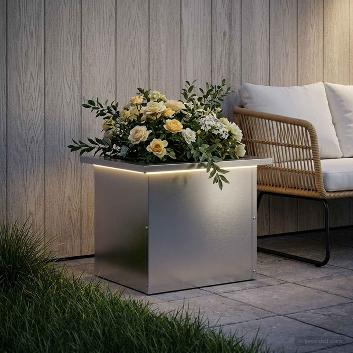Jardinieră de grădină cu LED Argintiu 30 x 40 x 30 cm WALTI