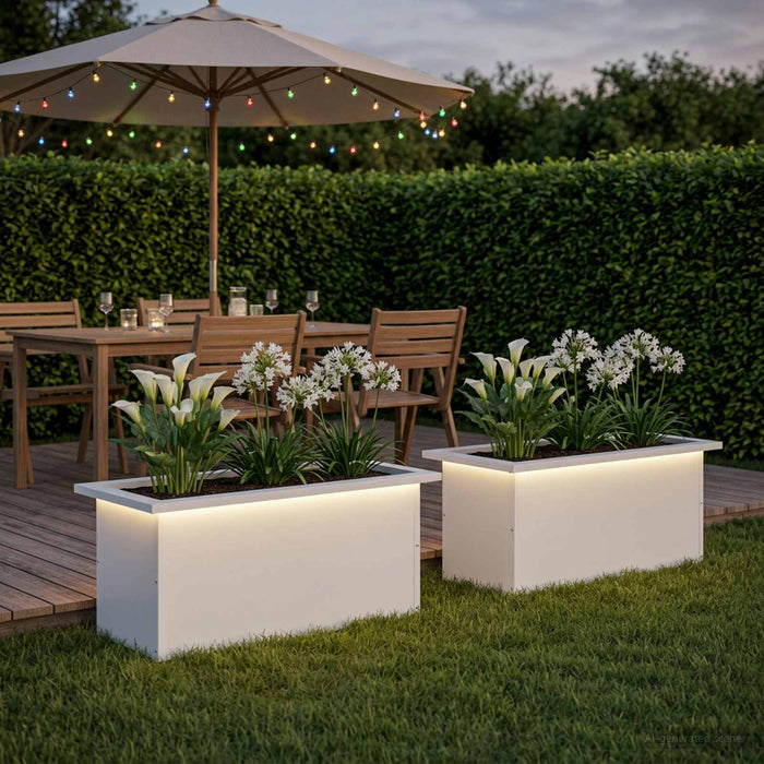 Jardinieră de grădină cu LED 2 buc. Alb 30 x 60 x 30 cm Oțel WALTI