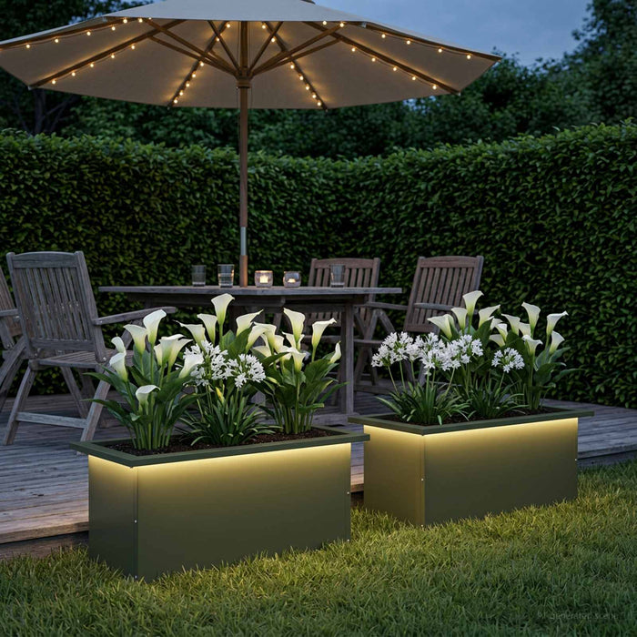 Jardinieră de grădină cu LED 2 buc. Verde măsliniu - WALTI WALTI