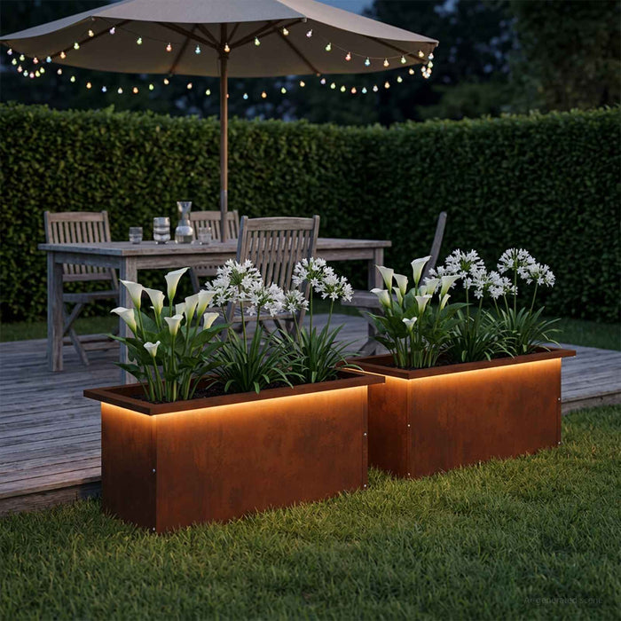 Jardinieră de grădină cu LED 2 buc. Ruginit 30 x 60 x 30 cm - WALTI WALTI
