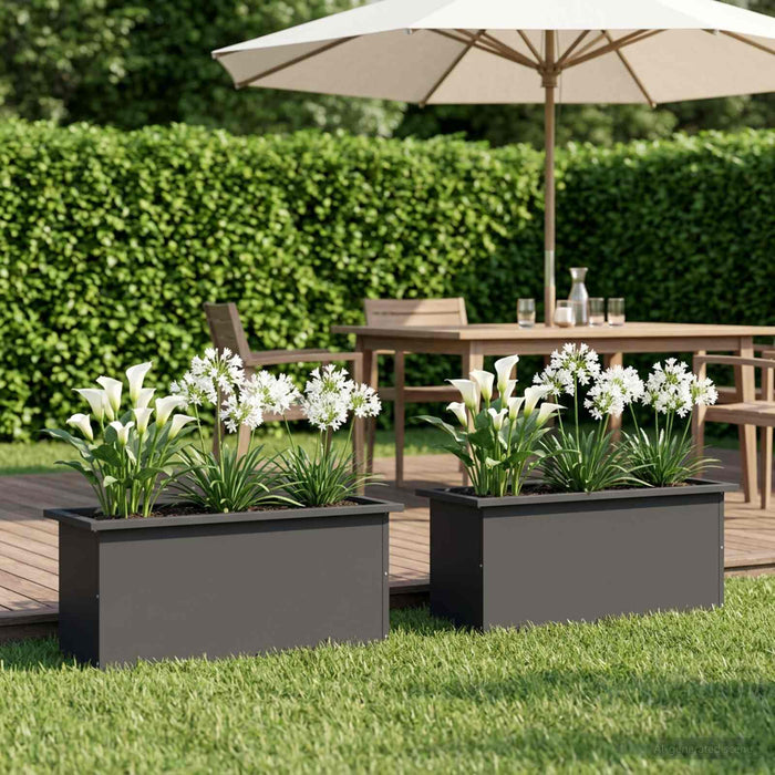 Jardinieră de grădină cu LED 2 buc. Negru 30 x 80 x 30 cm Oțel - WALTI WALTI