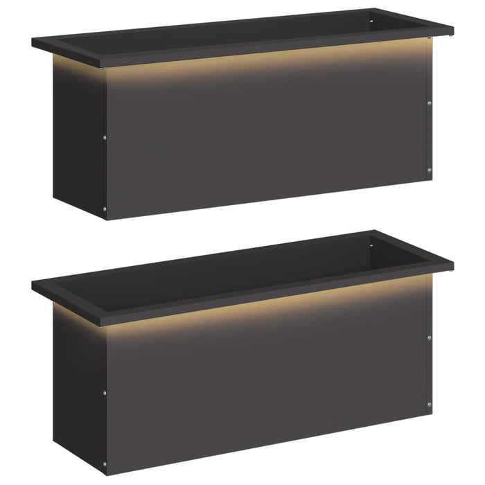 Jardinieră de grădină cu LED 2 buc. Negru 30 x 80 x 30 cm Oțel WALTI