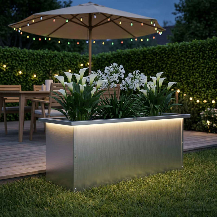 Jardinieră de grădină cu LED Alb 30 x 80 x 30 cm Oțel WALTI