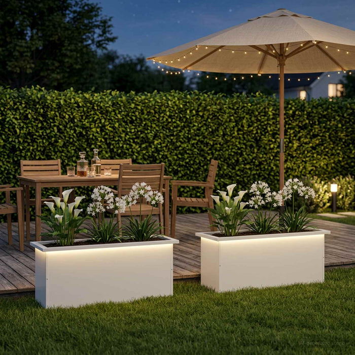 Jardinieră de grădină cu LED 2 buc. Alb 30 x 80 x 30 cm Oțel WALTI