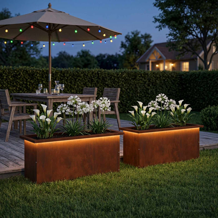 Jardinieră de grădină cu LED 2 buc. Ruginit 30 x 80 x 30 cm WALTI