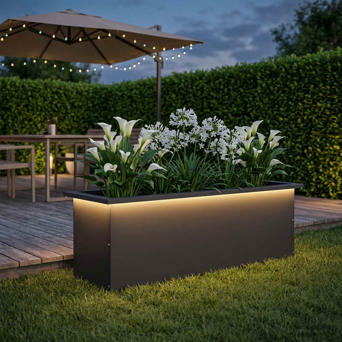 Jardinieră de grădină cu LED Negru 30 x 100 x 30 cm Oțel WALTI