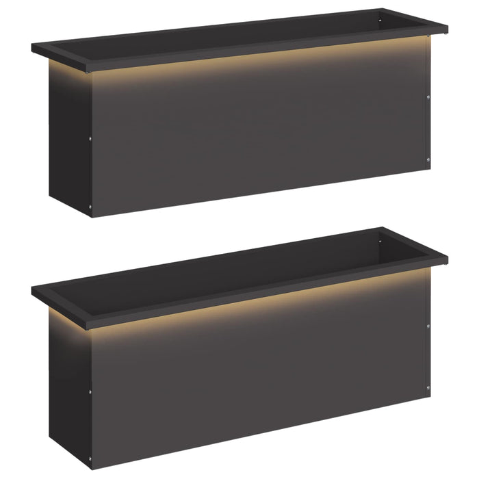 Jardinieră de grădină cu LED 2 buc. Negru 30 x 100 x 30 cm Oțel WALTI