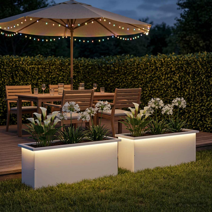Jardinieră de grădină cu LED 2 buc. Alb 30 x 100 x 30 cm Oțel - WALTI WALTI