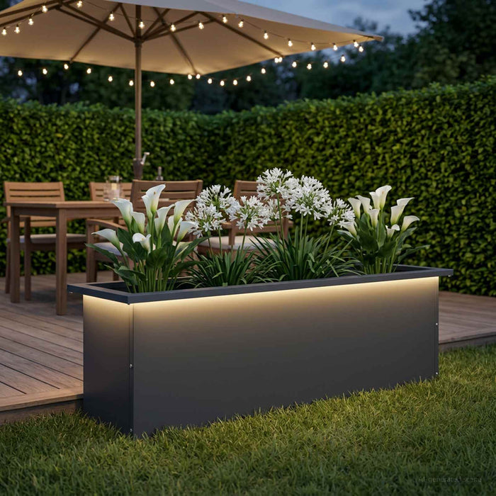 Jardinieră de grădină cu LED Antracit 30 x 100 x 30 cm Oțel WALTI
