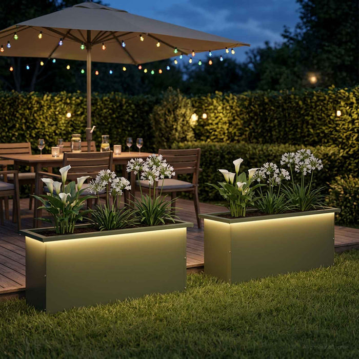 Jardinieră de grădină cu LED 2 buc. Verde măsliniu - WALTI WALTI