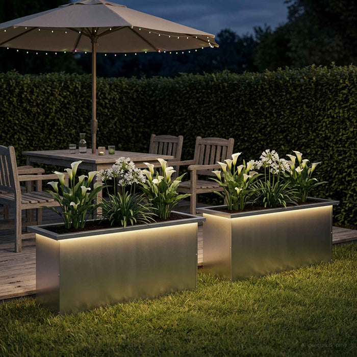 Jardinieră de grădină cu LED 2 buc. Argintiu 30 x 100 x 30 cm WALTI