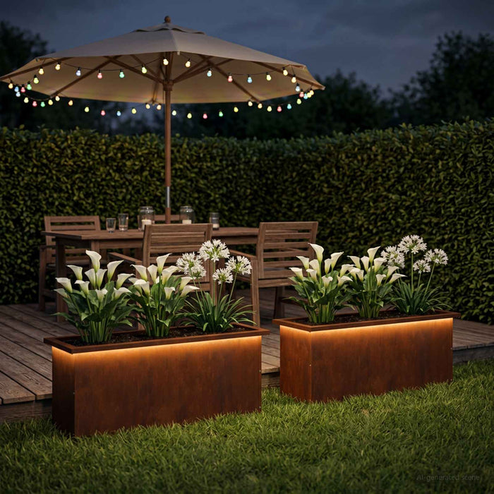 Jardinieră de grădină cu LED 2 buc. Ruginit 30 x 100 x 30 cm WALTI