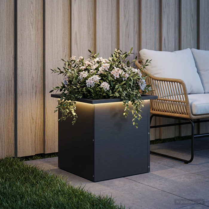 Jardinieră de grădină cu LED Negru 40 x 40 x 40 cm Oțel WALTI