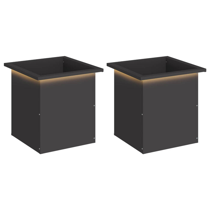 Jardinieră de grădină cu LED 2 buc. Negru 40 x 40 x 40 cm Oțel WALTI