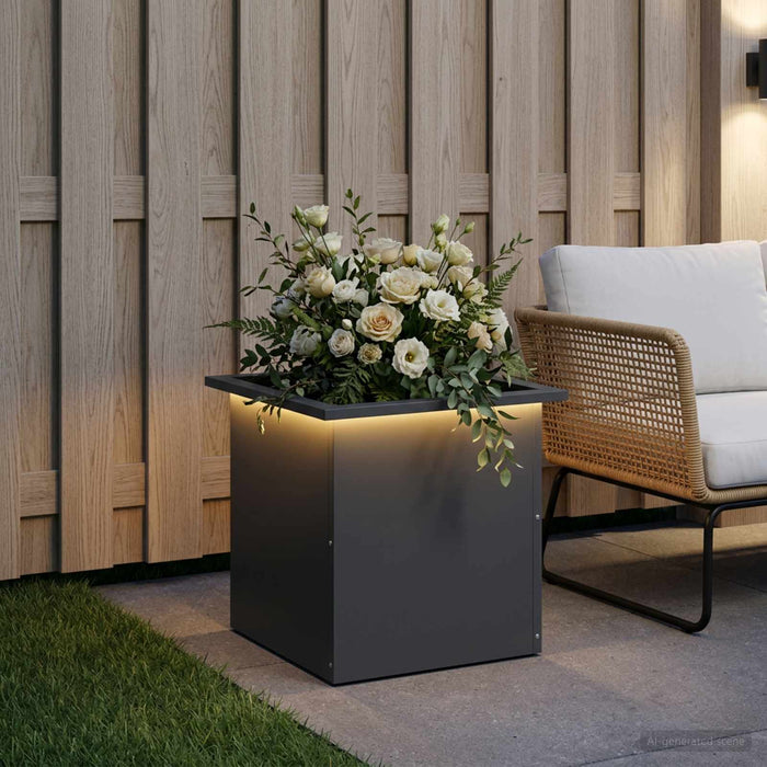 Jardinieră de grădină cu LED Antracit 40 x 40 x 40 cm Oțel WALTI