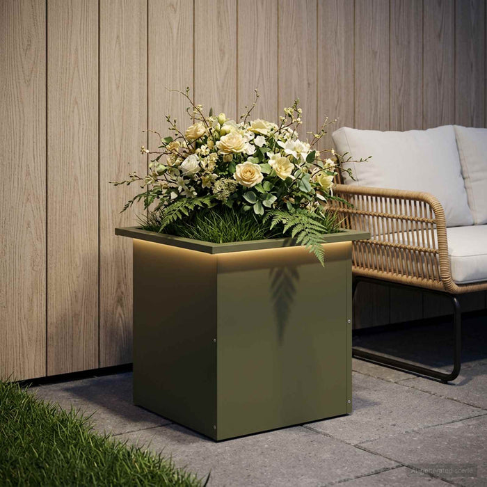Jardinieră de grădină cu LED Verde măsliniu 40 x 40 x 40 cm WALTI