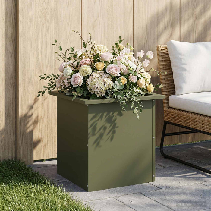 Jardinieră de grădină cu LED Verde măsliniu 40 x 40 x 40 cm WALTI