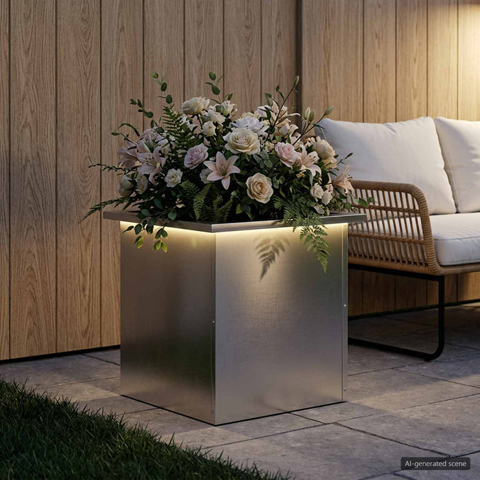 Jardinieră de grădină cu LED Argintiu 40 x 40 x 40 cm WALTI