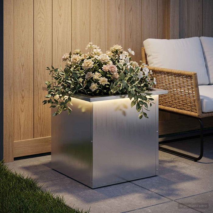 Jardinieră de grădină cu LED Argintiu 40 x 40 x 40 cm WALTI