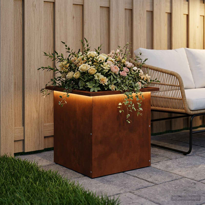Jardinieră de grădină cu LED Ruginit 40 x 40 x 40 cm WALTI