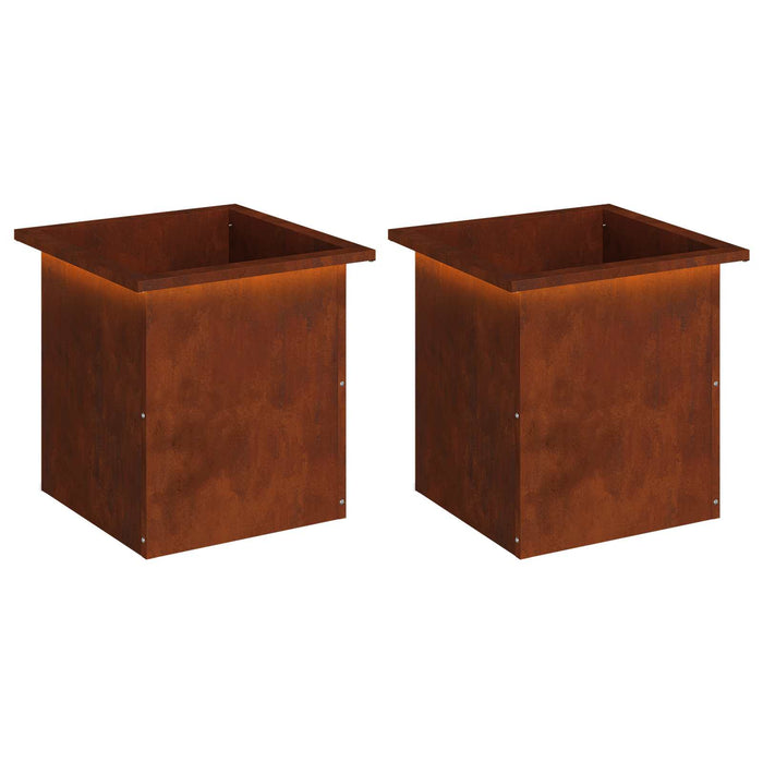 Jardinieră de grădină cu LED 2 buc. Ruginit 40 x 40 x 40 cm WALTI