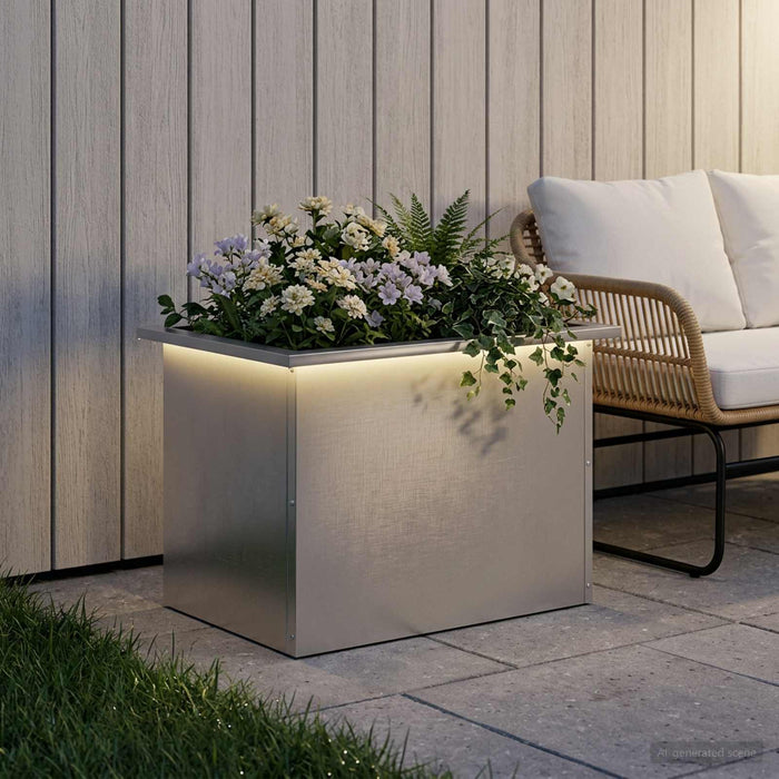 Jardinieră de grădină cu LED Argintiu 40 x 60 x 40 cm WALTI