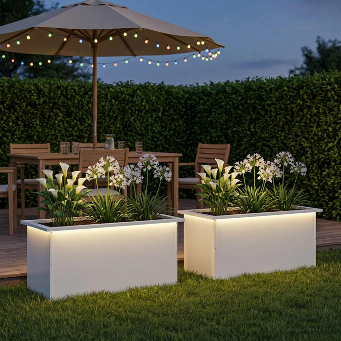 Jardinieră de grădină cu LED 2 buc. Alb 40 x 80 x 40 cm Oțel - WALTI WALTI