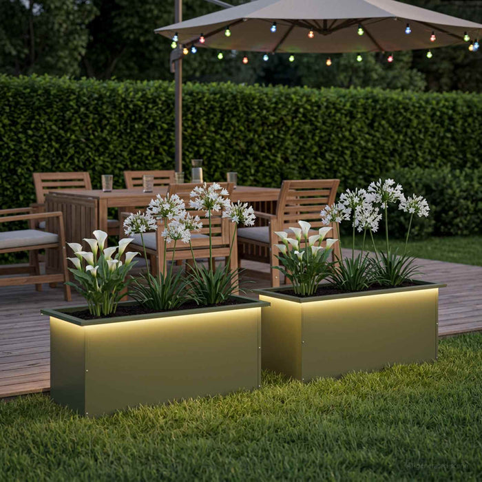 Jardinieră de grădină cu LED 2 buc. Verde măsliniu - WALTI WALTI