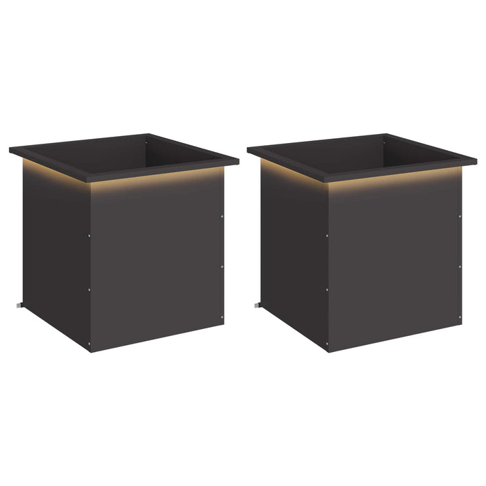 Jardinieră de grădină cu LED 2 buc. Negru 50 x 50 x 48 cm Oțel - WALTI WALTI