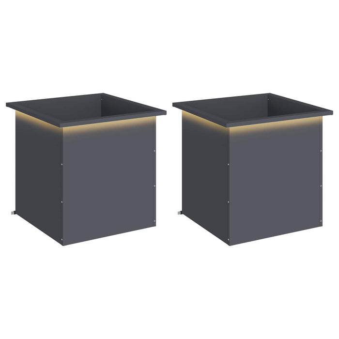 Jardinieră de grădină cu LED 2 buc. Antracit 50 x 50 x 48 cm WALTI