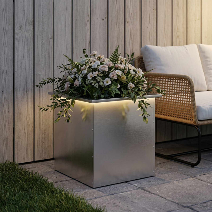 Jardinieră de grădină cu LED Argintiu 50 x 50 x 48 cm - WALTI WALTI