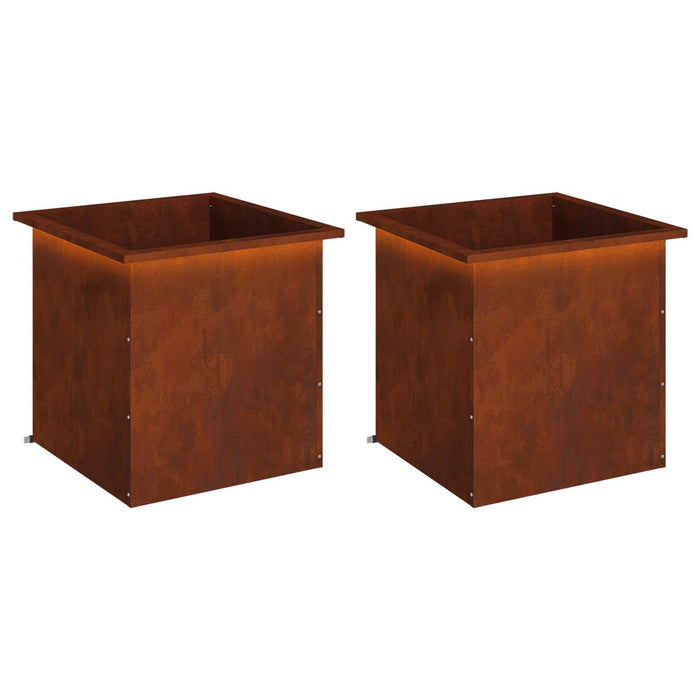 Jardinieră de grădină cu LED 2 buc. Ruginit 50 x 50 x 48 cm WALTI