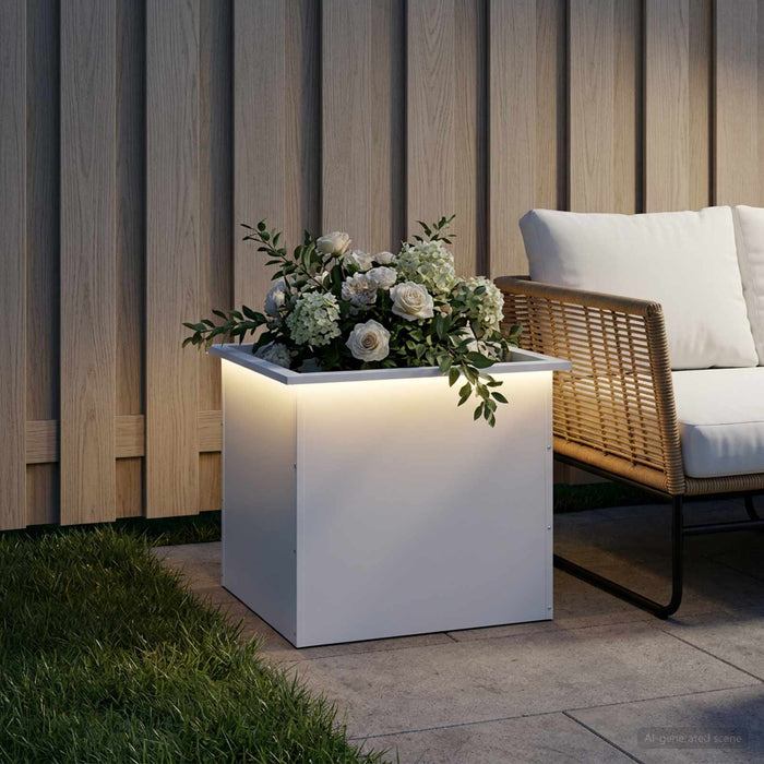 Jardinieră de grădină cu LED Alb 50 x 60 x 48 cm Oțel - WALTI WALTI