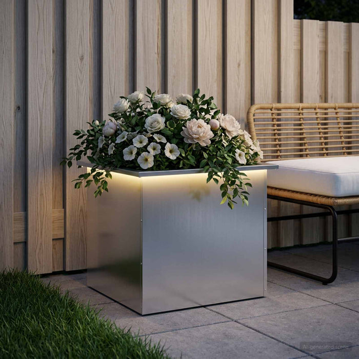 Jardinieră de grădină cu LED Argintiu 50 x 60 x 48 cm - WALTI WALTI