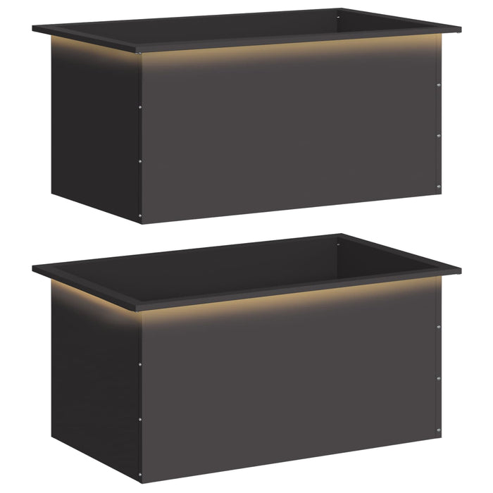 Jardinieră de grădină cu LED 2 buc. Negru 50 x 80 x 48 cm Oțel - WALTI WALTI
