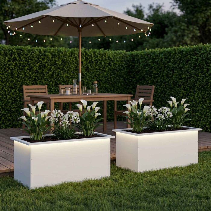 Jardinieră de grădină cu LED 2 buc. Alb 50 x 80 x 48 cm Oțel - WALTI WALTI