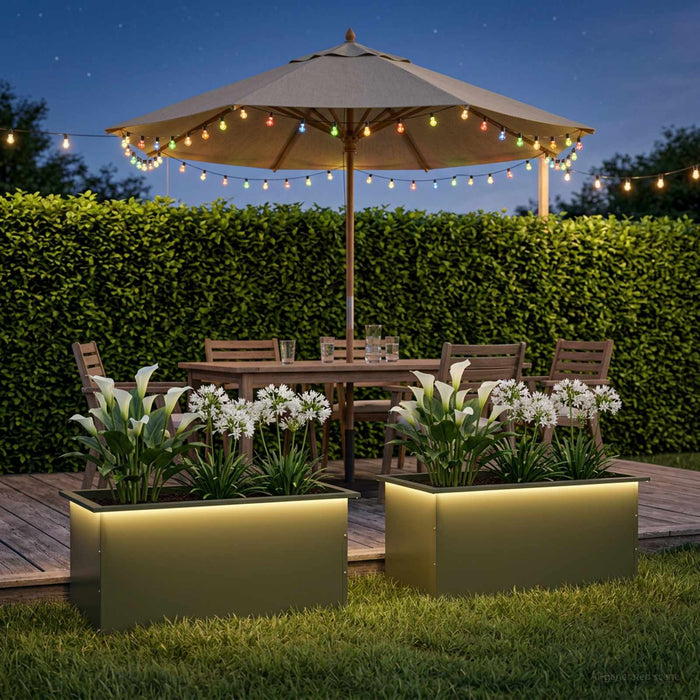 Jardinieră de grădină cu LED 2 buc. Verde măsliniu - WALTI WALTI