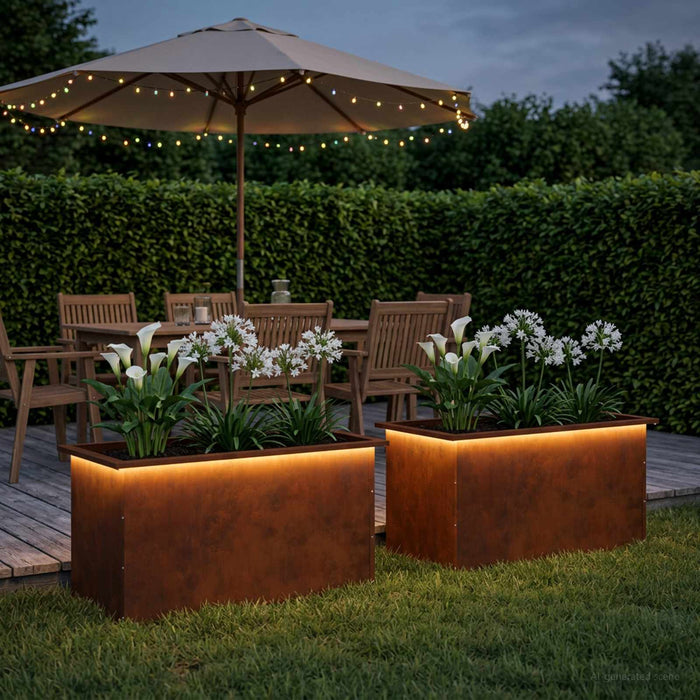 Jardinieră de grădină cu LED 2 buc. Ruginit 50 x 80 x 48 cm WALTI
