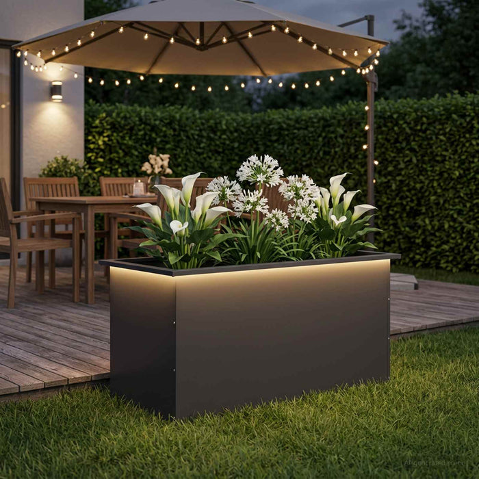 Jardinieră de grădină cu LED Negru 50 x 100 x 48 cm Oțel - WALTI WALTI