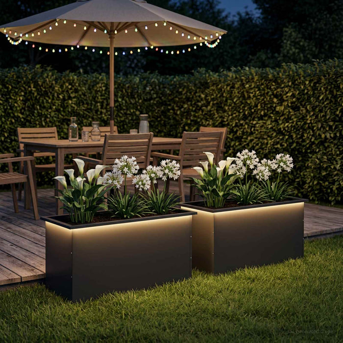 Jardinieră de grădină cu LED 2 buc. Negru 50 x 100 x 48 cm Oțel - WALTI WALTI