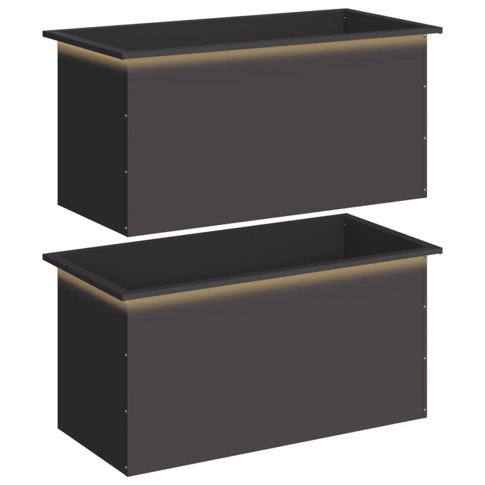 Jardinieră de grădină cu LED 2 buc. Negru 50 x 100 x 48 cm Oțel - WALTI WALTI