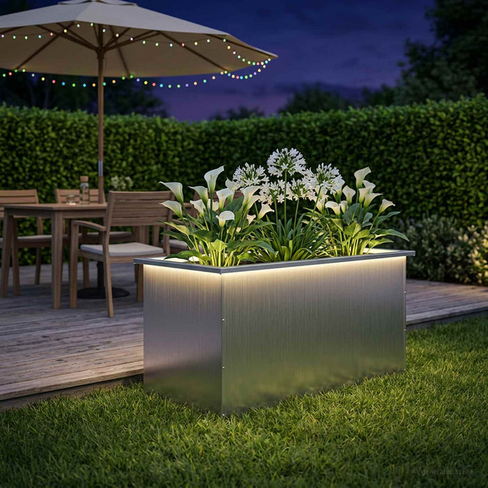 Jardinieră de grădină cu LED Alb 50 x 100 x 48 cm Oțel - WALTI WALTI