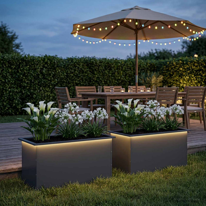 Jardinieră de grădină cu LED 2 buc. Antracit 50 x 100 x 48 cm WALTI