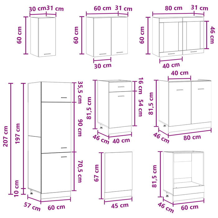 Unitate de bucătărie Lyon 8 pcs Stejar Artizanal Lemn prelucrat WALTI