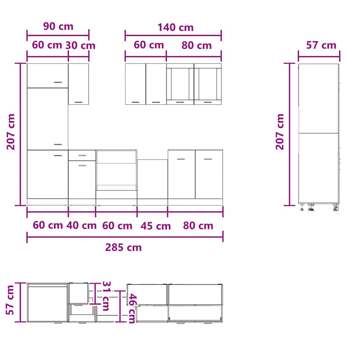 Unitate de bucătărie Lyon 8 pcs Gri Beton Lemn prelucrat - WALTI WALTI