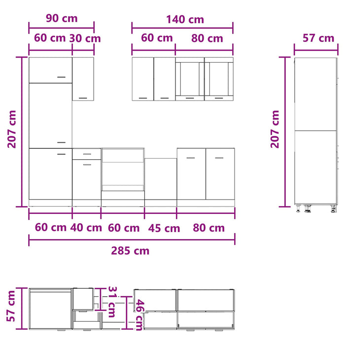 Unitate de bucătărie Lyon 8 pcs Gri Beton Lemn prelucrat - WALTI WALTI