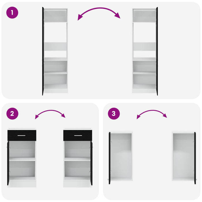 Unitate de bucătărie Lyon 8 pcs Stejar Negru Lemn prelucrat WALTI