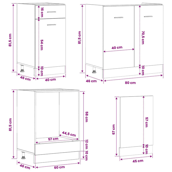Unitate de bucătărie Lyon 8 pcs Stejar Negru Lemn prelucrat WALTI