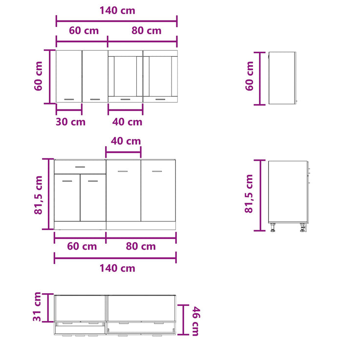 Unitate de bucătărie Lyon 4 pcs Gri Beton Lemn prelucrat WALTI